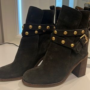 SeebyChloe brown suede booties with gold buckle detail